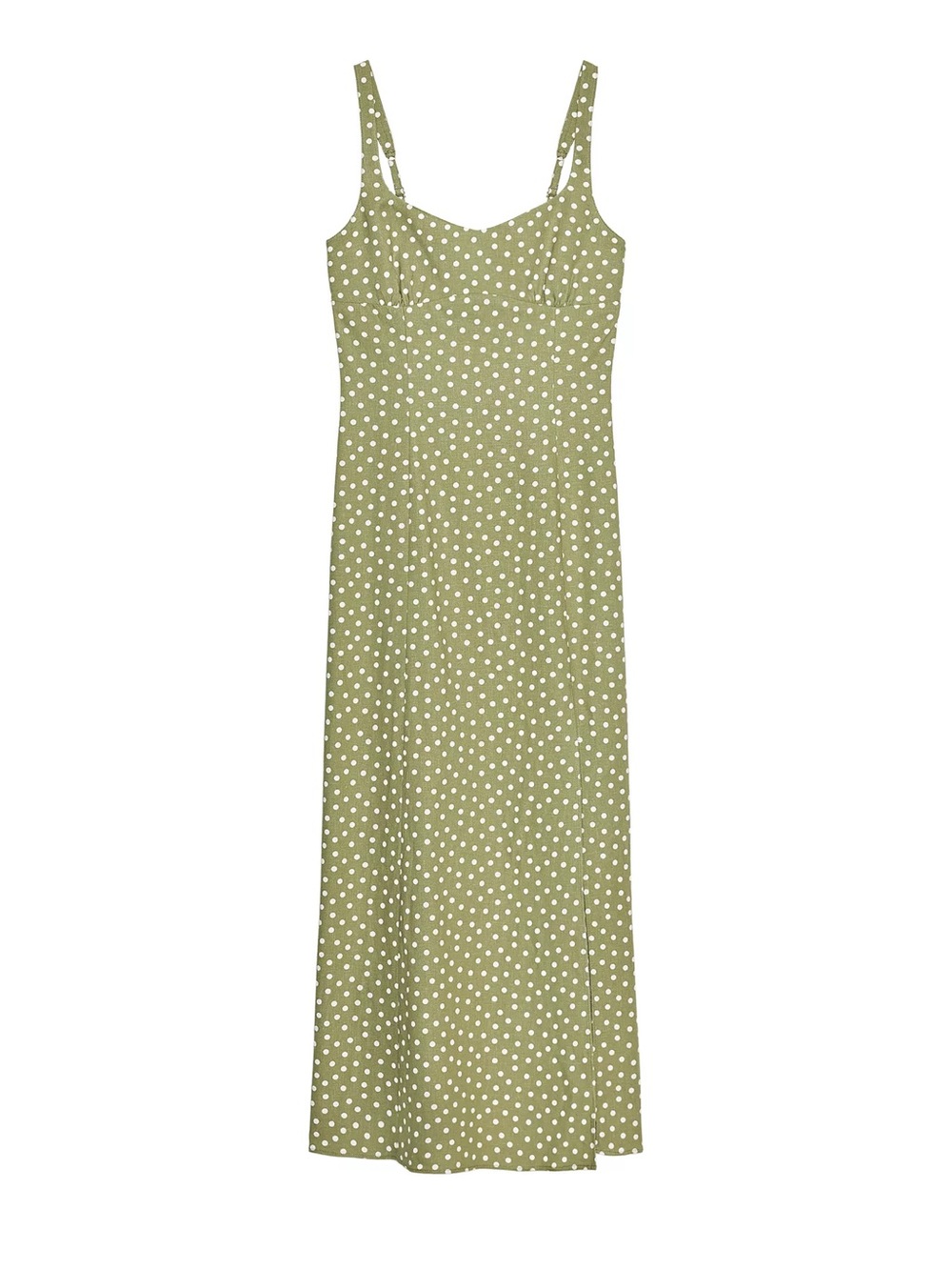 Zara Olive Green Polka Dot Maxi Dress with White Dots